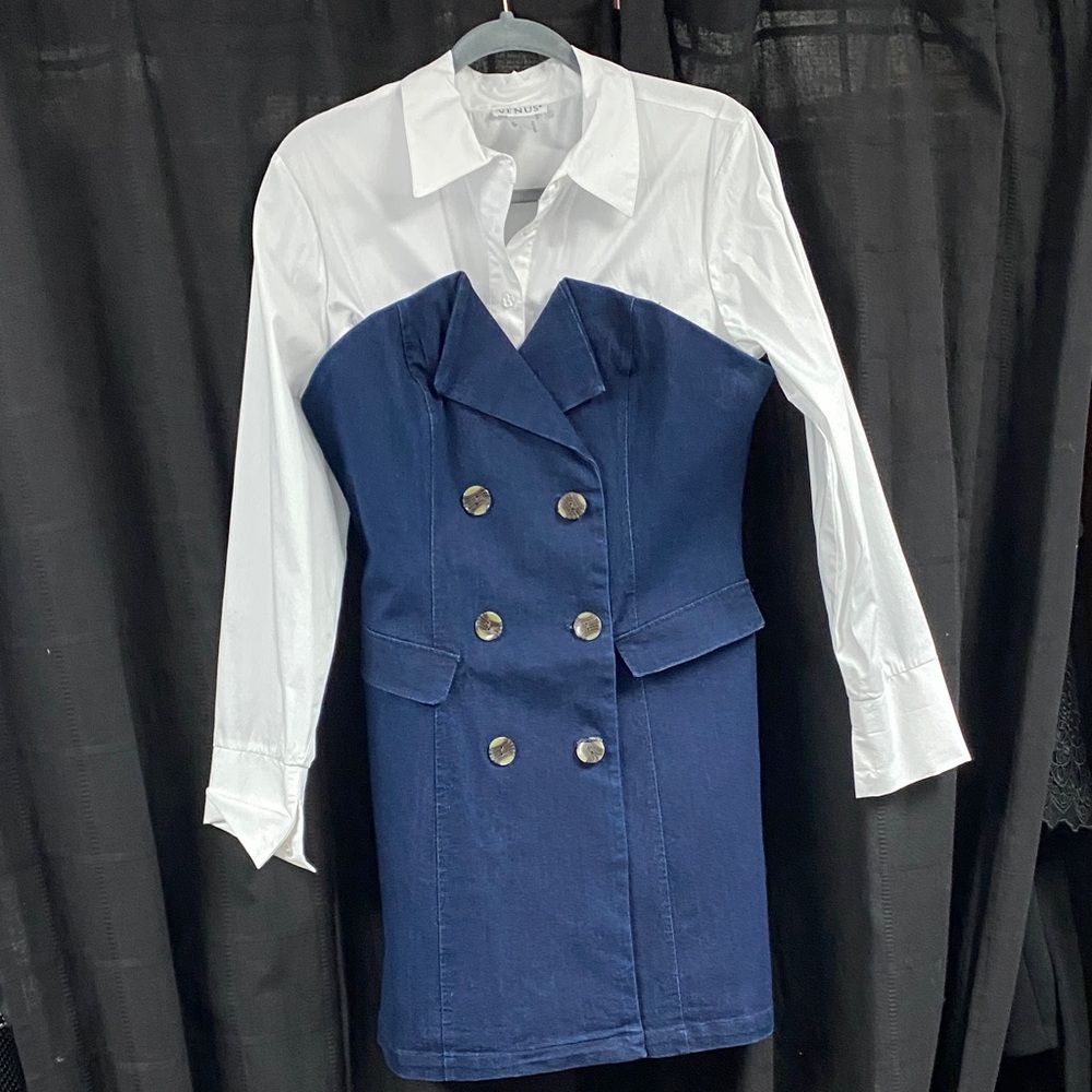 VENUS Navy & White Double Breasted Dress